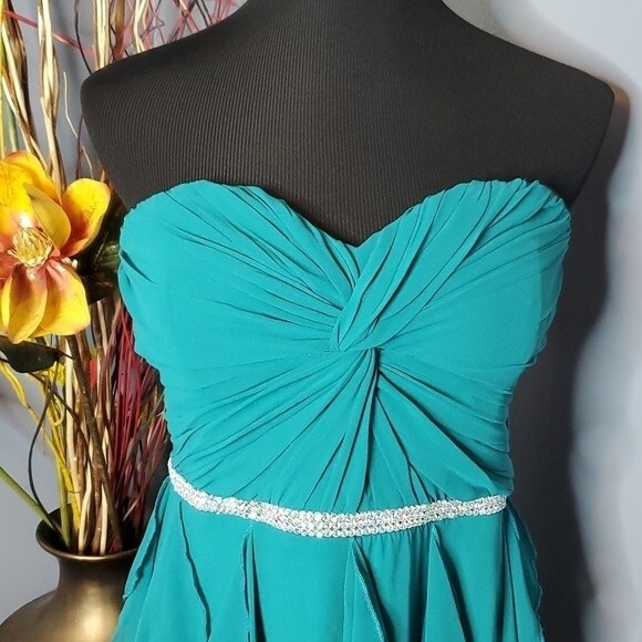 City Triangles Strapless Chiffon Ruffle Dress in Teal Size 15 NWT - Picture 2 of 15